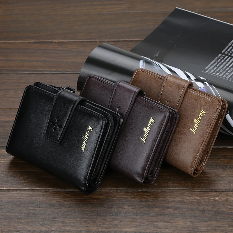 Men wallet PU leather fashion multi functional card holder men purse short zipper vertical male fold wallets