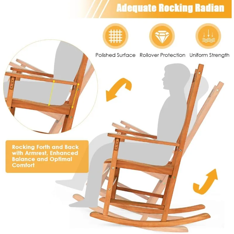 3 Piece Patio Rocking Chair Set, Outdoor Wood Conversation Set w/ 2 Rockers & 1 Coffee Table, Eucalyptus Wooden Rocking