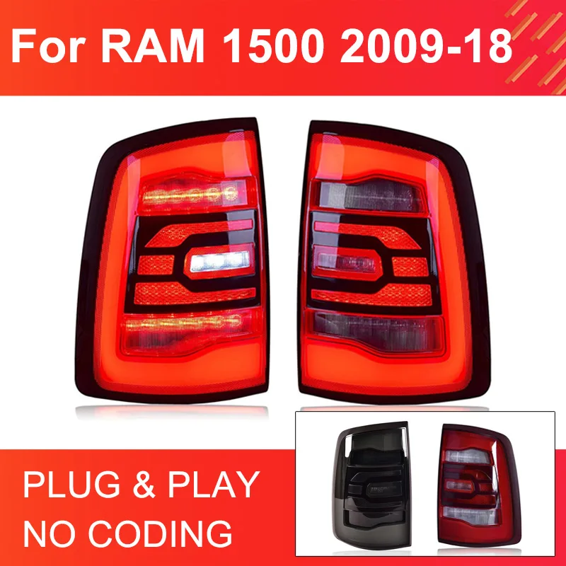 1 Pair LED Tail Light Assembly for Dodge Ram 1500 2500 2009-2018 Taillights Plug and Play with Red Turning Brake Rear Tail Lamp