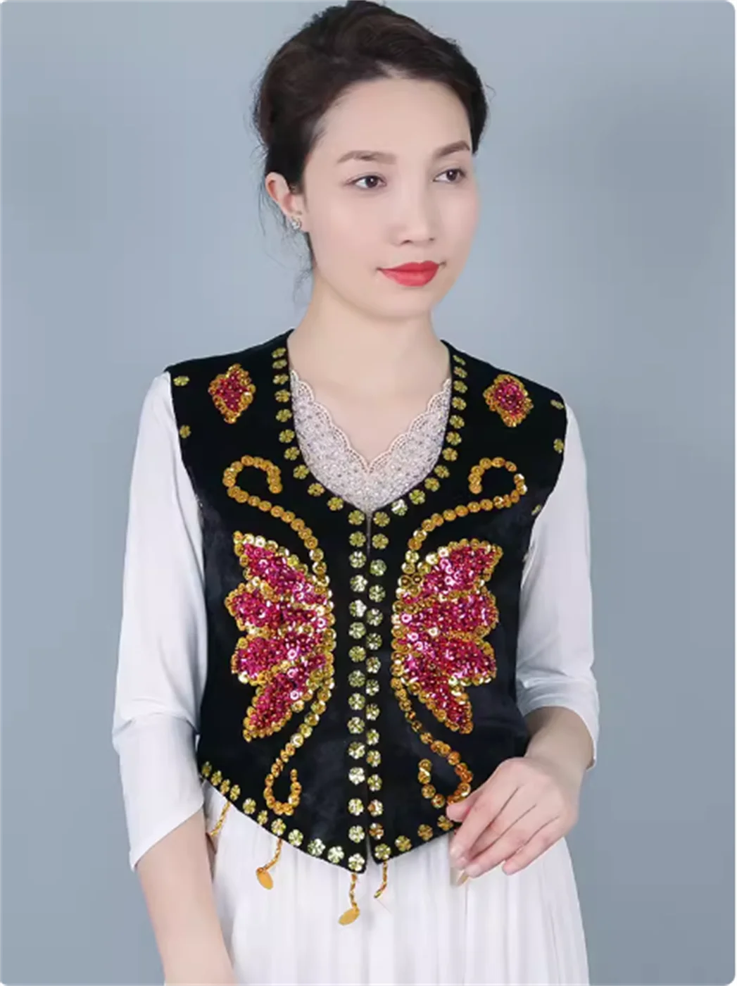 Xinjiang Dance Dress Vrouwelijk Volwassen Vest Etnische Stijl Glitter