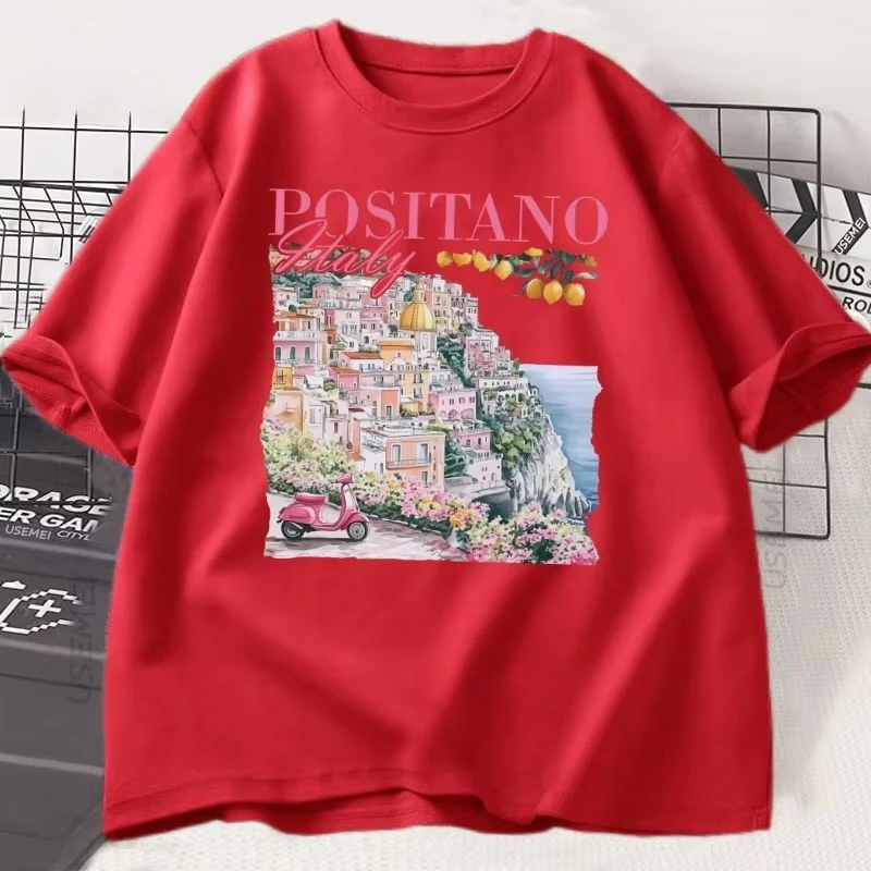 Positano إيطاليا تي شيرت خمر الإيطالية تي شيرت المتضخم لطيف المرأة الجرافيك المحملة الرجعية قصيرة الأكمام إيطاليا عطلة المحملة للجنسين #6