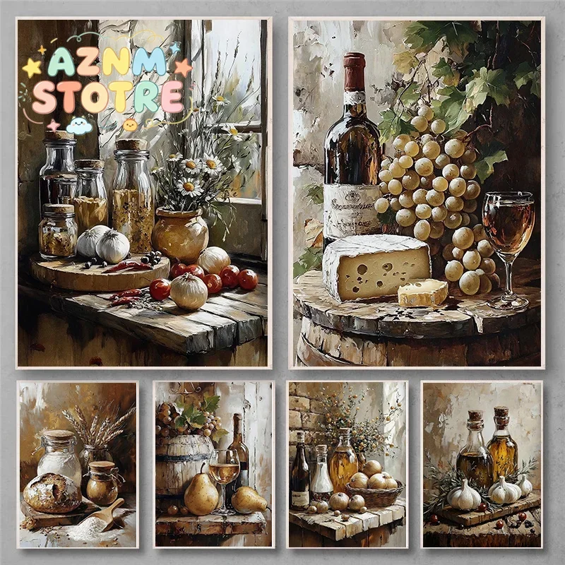 Bread and Flour Print Country Kitchen Still Life Wall Art Rustic Food Oil Painting Antique Printable Decor Vintage Style Post