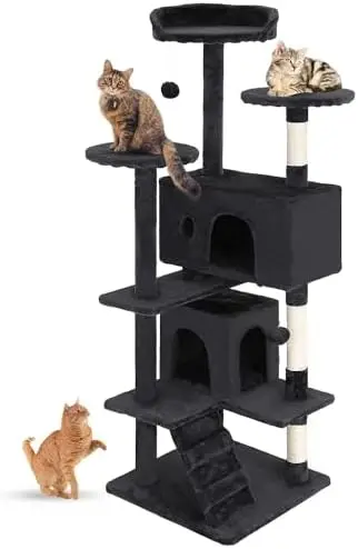 

FDW 54" Cat Tree Tower - Dark Gray Multi-Level Scratching Post with Condos, Perches & Toys - Easy Assemble