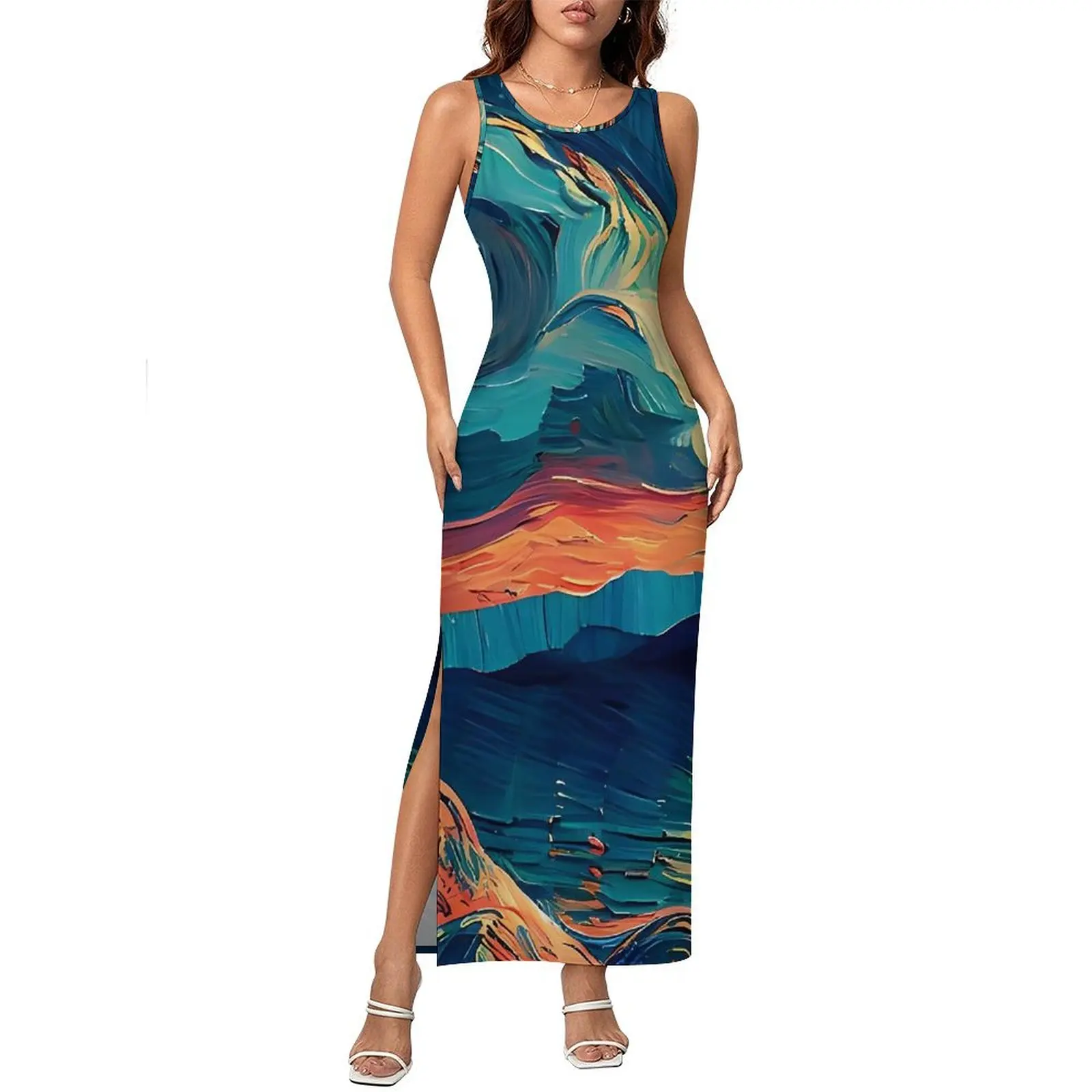 Ladies Bodycon Dress Vintage Illustrations Inspired by Van Gogh Maxi Dresses Holiday  Sleeveless Streetwear Custom Dress 3XL 4XL