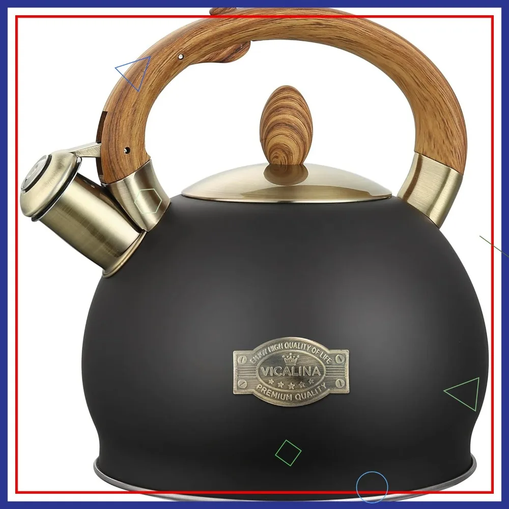 

2.64 Quart Stainless Steel Whistling Tea Kettle, Induction Compatible Stovetop Teapot with Cool Touch Handle