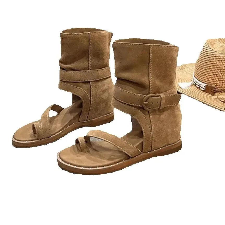 

Женские сапоги-гладиаторы из искусственной замши до середины икры 2026 года, с заклепками и шипами, на танкетке, для косплея, в стиле рыцарских сапог