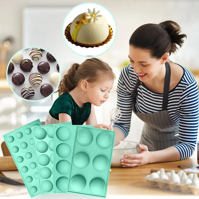 4 Packs Semi Sphere Silicone Molds for Making Hot Chocolate Cake Decorating Jelly Dome Mousse Non-stick Reusable Baking Moulds