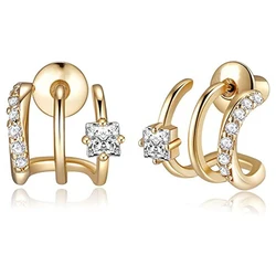 Huitan Newest Claw Design Stud Earrings Women Paved Princess Square Cubic Zirconia Fashion Versatile Female Ear Piercing Jewelry