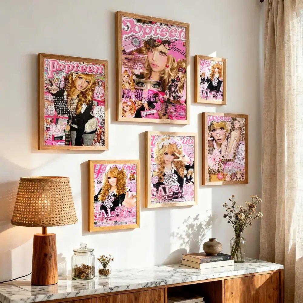 Yayazine G-Gyaru Kawaii Girl Poster Japandi Wall Art Canvas Print Minimalist Japanese Style Bedroom Decor