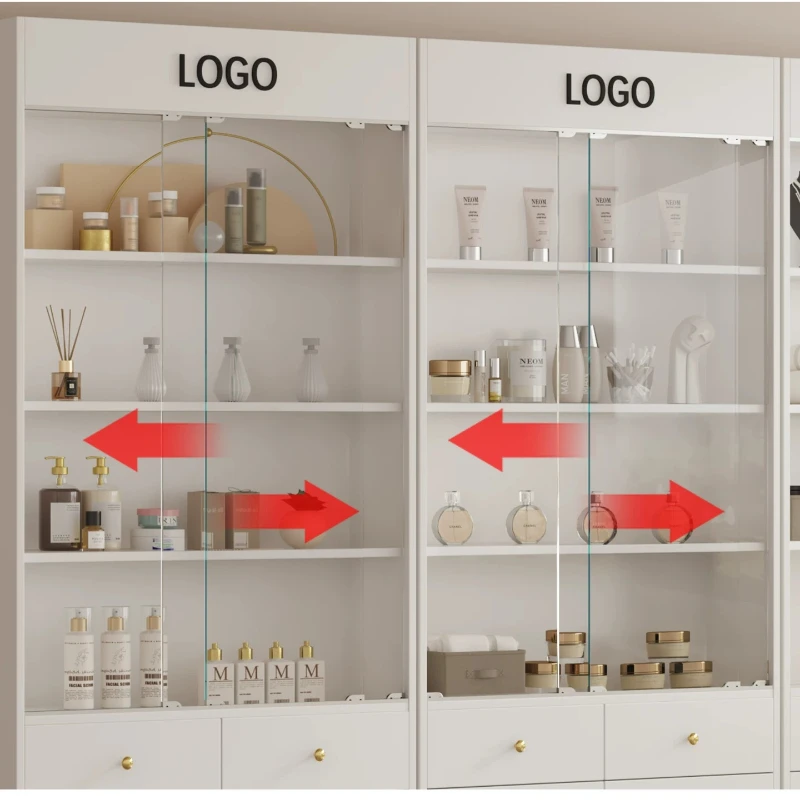 Nordic Cream Style Glass Display Cabinet Modern Simple Beauty Salon Cosmetic Multi-layer Display Shelf Commercial Furniture FYMC