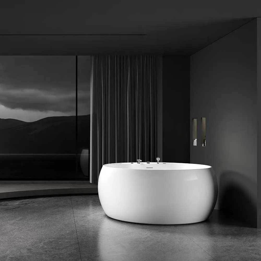 Round Shape Acrylic Freestanding whirlpool Bathtub Physical Therapy Spa Tub Massage Bathtub with Air Jets and LED Light
