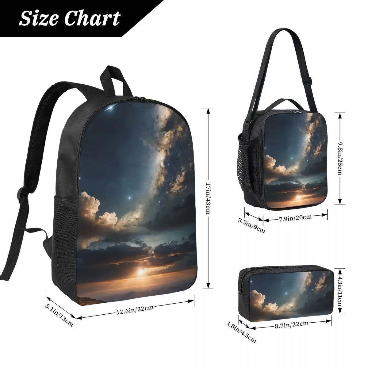 Starlit Sky Milky Way Starry Backpack Boys Girls BookBag School Bag Laptop Shoulder Bags 3ps Insulated Lunch Bag Pencil Case