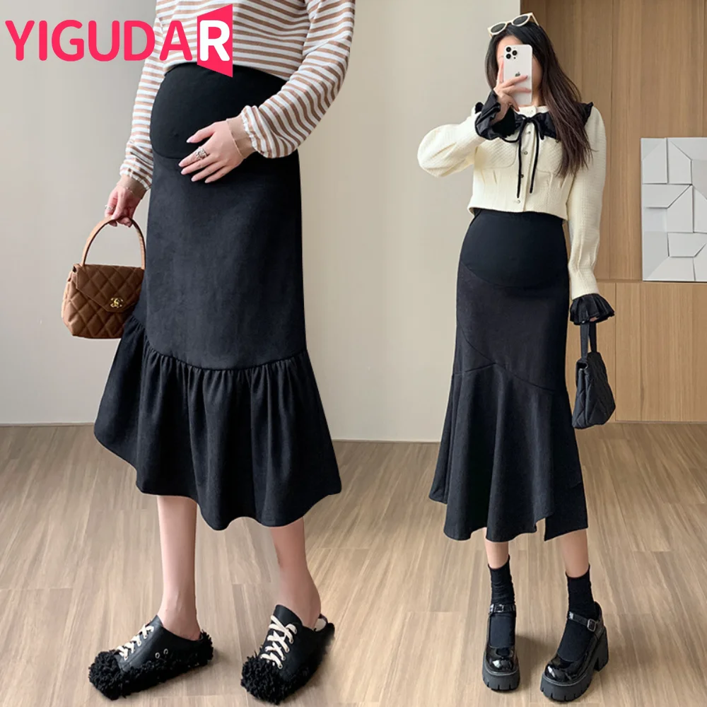 

High Waist Maternity Skirt Solid Color Casual Long Pregnancy photoshoot Skirts Pregnant Slim Belly Clothes Women's Fashion Wear