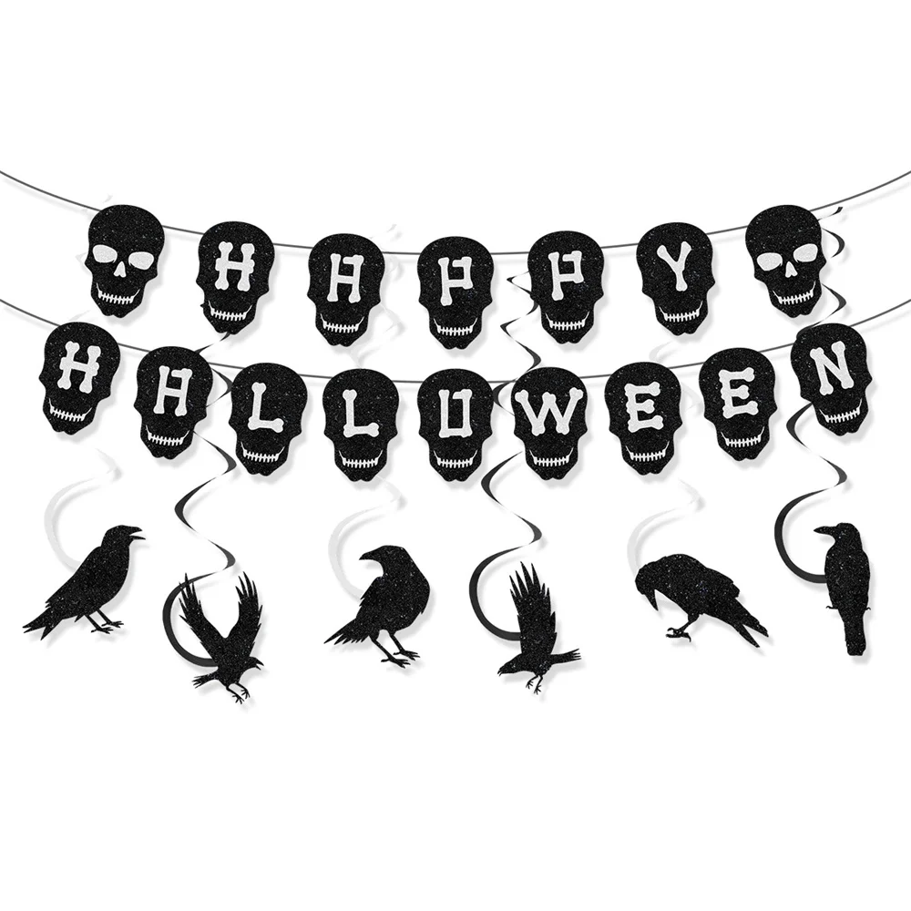 Halloween Swirl Banner Girlande Kürbis Geist Fledermaus Spinne Decke hängende Anhänger Halloween Dekoration für Home Party Supplies – Detail 1