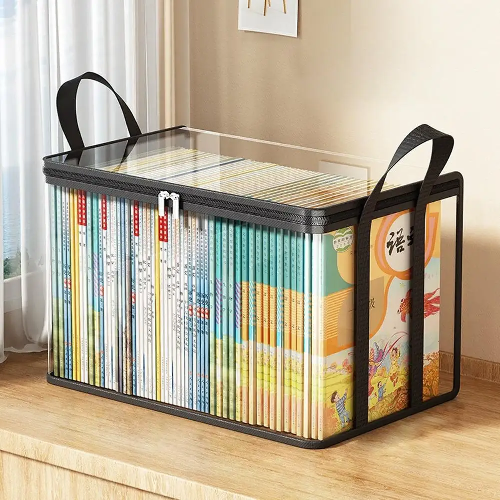 Transparent PVC Book Storage Box Desk Organizer Large Capacity Textbook Magazine Storage Container For Home School