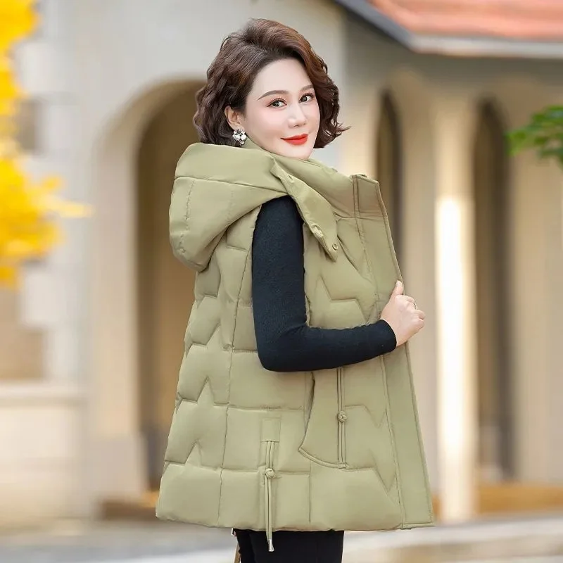 Woman Vest Autumn Winter Warm Down Cotton Vests Thick Removable Hooded Waistcoat Elegant Sleeveless Jacket Vest Coat Female 7XL