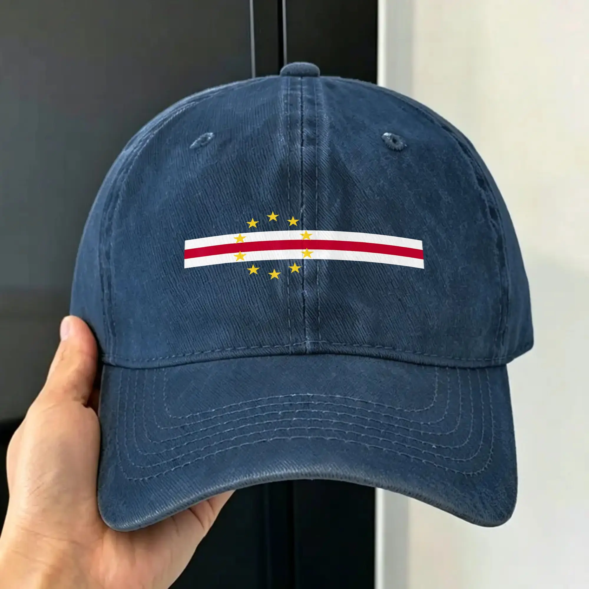 Washed Baseball Cap Cape Verde Flag Fans Proud Cabo Verde Supporters Spring Hip Hop Hats For Men Women  Trendy Sun Snapback Cap