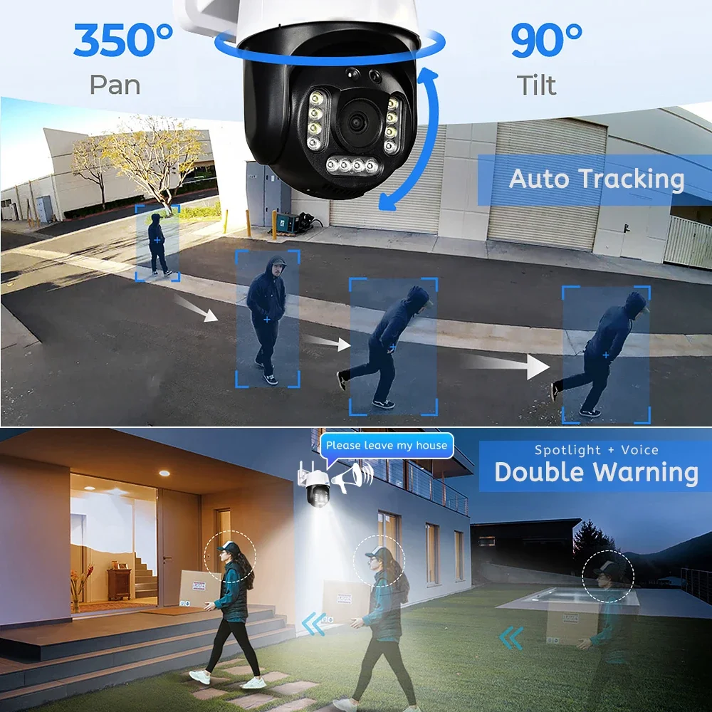 4K WiFi PTZ IP Camera 5X Optical Zoom Outdoor 8MP Auto Tracks Speed Dome Surveillance Cameras Wireless Human Detect Camera CamHi