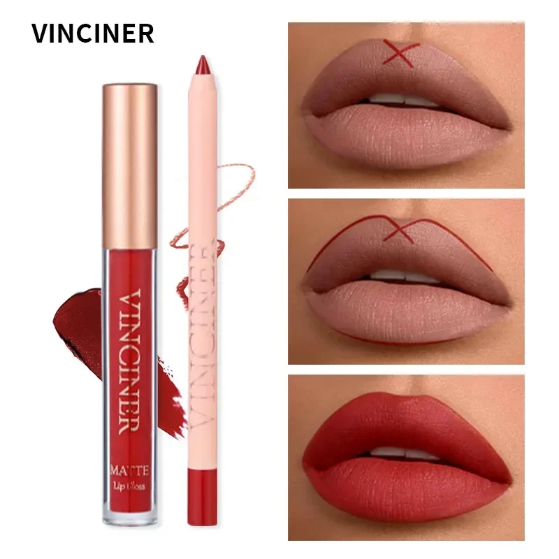 VINCINER 12-Farben-Flüssig-Lippenstift-Lipliner-Set, neutrales, mattes Finish, feuchtigkeitsspendendes, natürliches Halt-Make-up, 12 Stunden, kein Ausbleichen, neuer Lippenstift