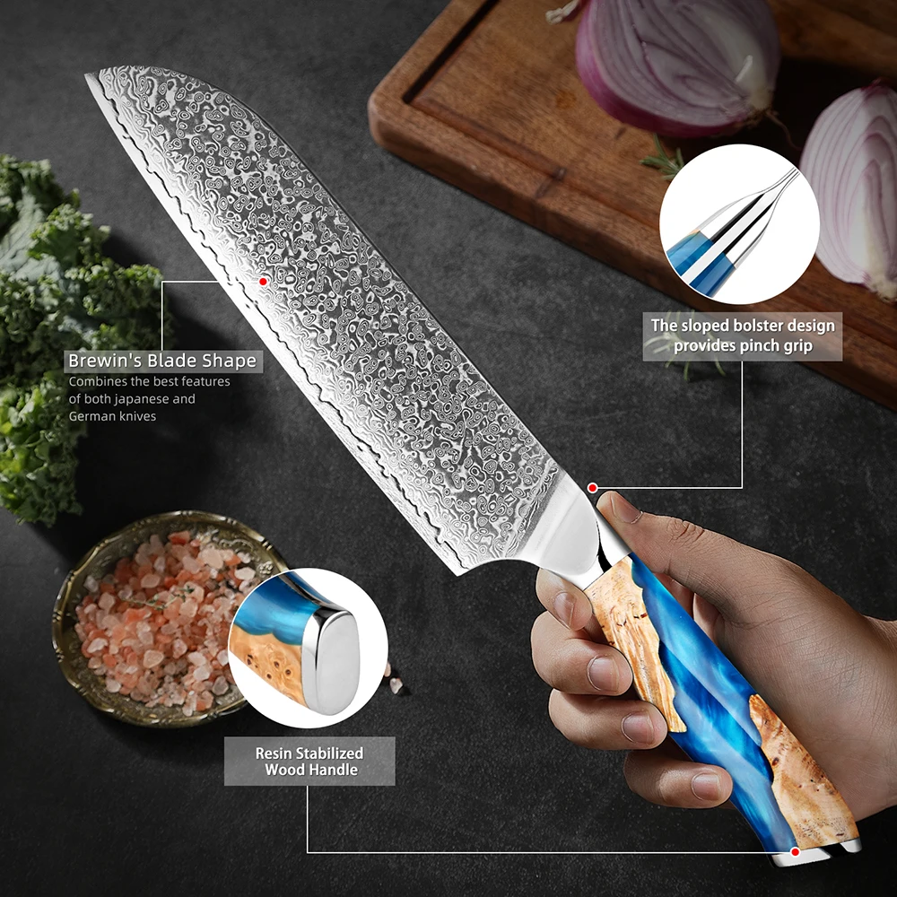 Damascus Kitchen Knives 1-6 Set, Damascus Steel Japanese Santoku Knife Utility Knife Boning Knife,Cooking knife Ergonomic handle