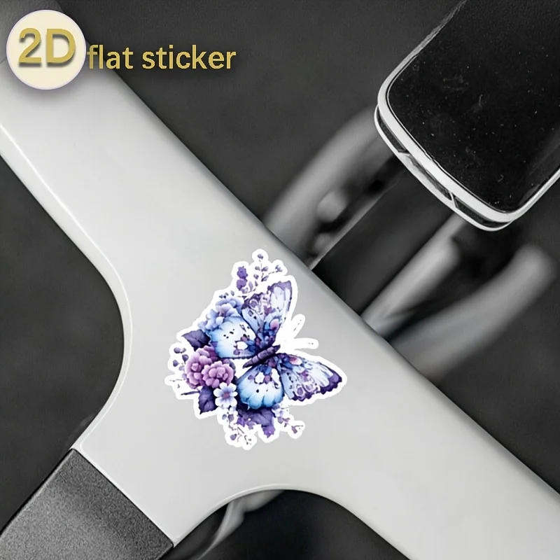 Blue and Purple Floral Butterfly Stickers—Waterproof Custom Decorative Stickers for Bicycles, High-Quality Vinyl Decals,