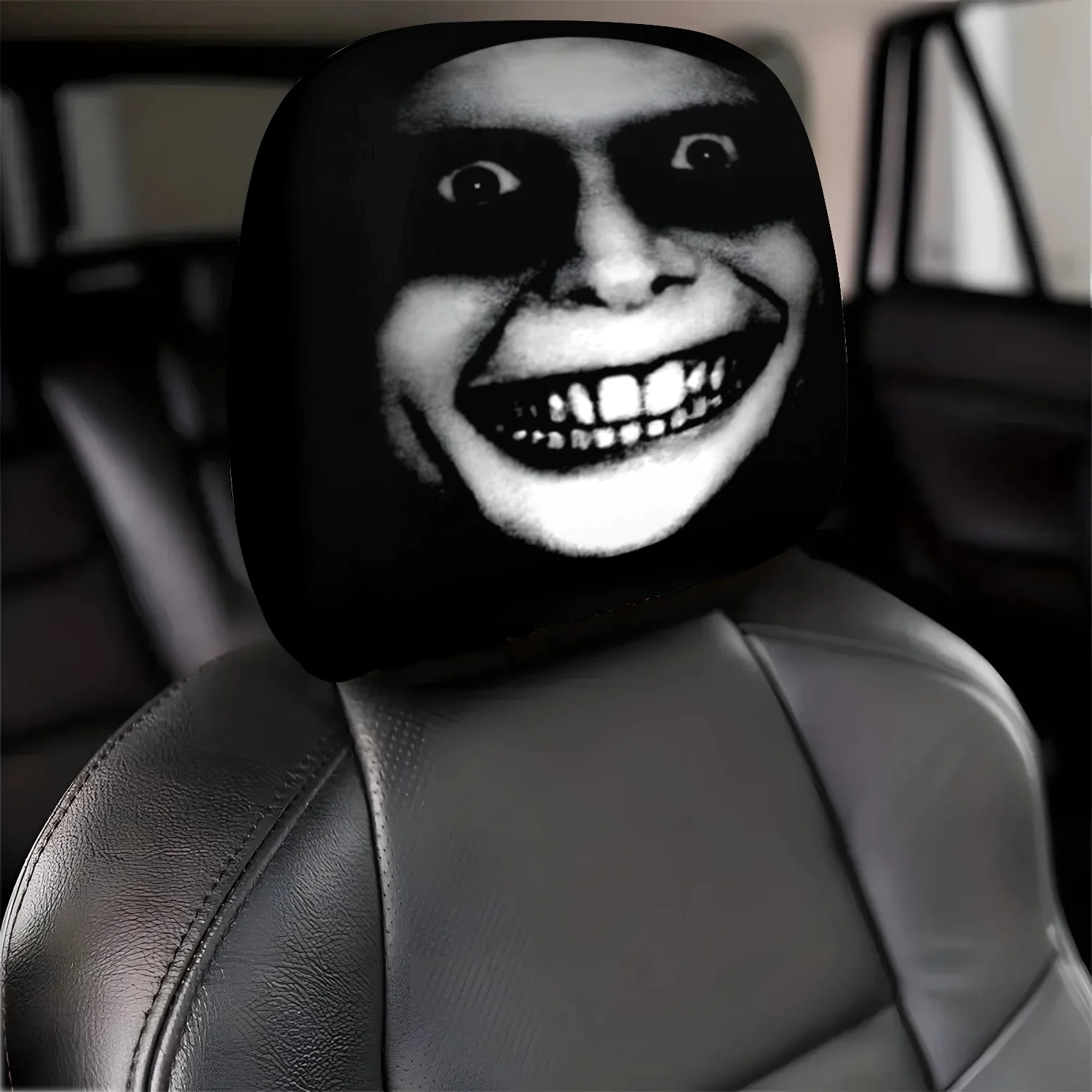 

2pcs Horror Theme Printed Pattern Car Headrest Protective Cover Comfortable and Fashionable Car Seat Headrest Protective Cover