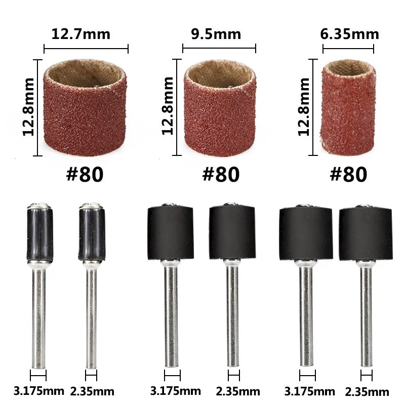 Kit de tambour de ponçage CMCP 252 pièces 80 grains avec mandrin de bande de ponçage 3.175mm pour outils rotatifs Dremel polissage