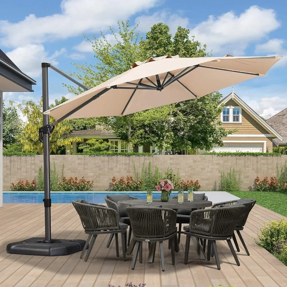 

11 Feet Patio Umbrella Outdoor Cantilever Round Umbrella Aluminum Offset Umbrella with 360-degree Rotation