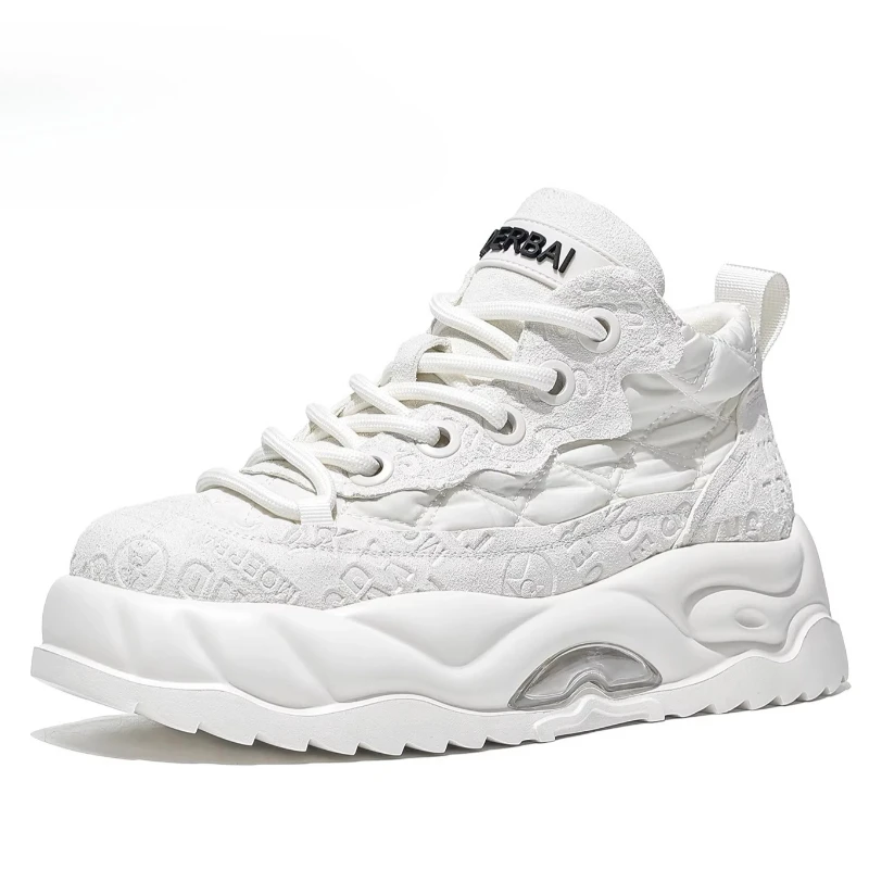 Male Casual Sneakers Height-increasing Shoes for Men's Genuine Leather Comfortable Breathable Thick Bottom Increase Board Shoes