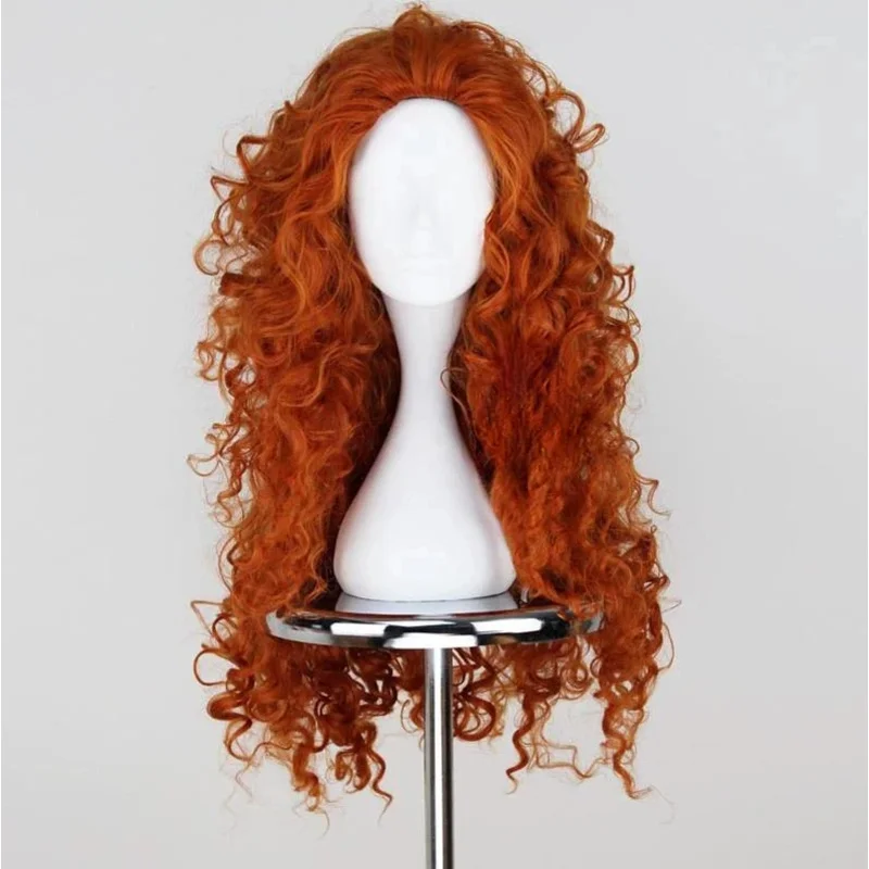Brave Merida Cosplay Peruca Longo Laranja Encaracolado Role Play Peruca Halloween Cabelo Sintético Perucas Perucas