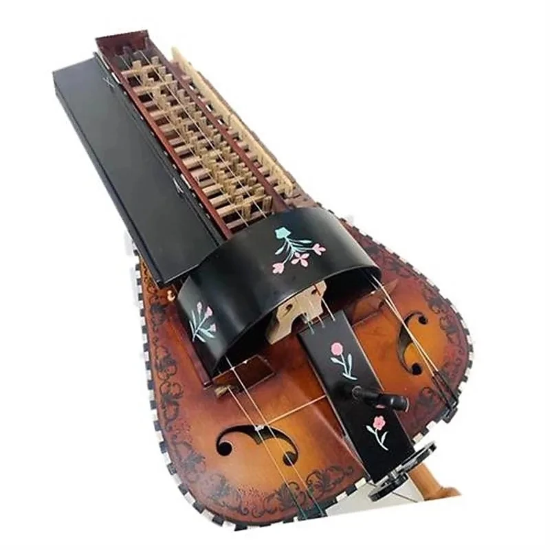 

Purely handmade Hurdy Gurdy 6 strings 24 keys maple inlay shell purfling carved woman head