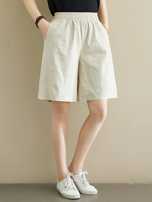 

Хлопково-льняные укороченные брюки-капри для женщин, лето 2026, новинка, А-силуэт, корейская версия, большие размеры, утягивающие, цветные