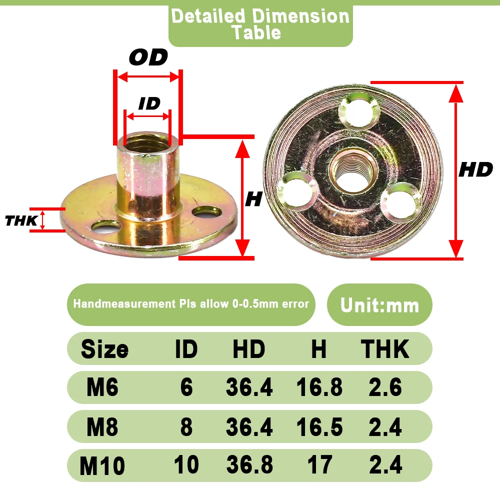 5PCS Carbon Steel Iron Plate Nut M6 M8 M10 Sofa Foot Lock Zinc Plat Flange Three-hole Coupl Thread Furniture Accessory Fastener