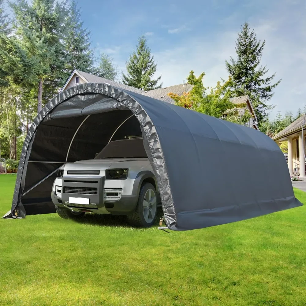 

12x24FT Carport Garage with All-Steel Metal Frame and Round Style Roof, Anti-Snow Car Canopy, Portable Heavy Duty Carport Garage