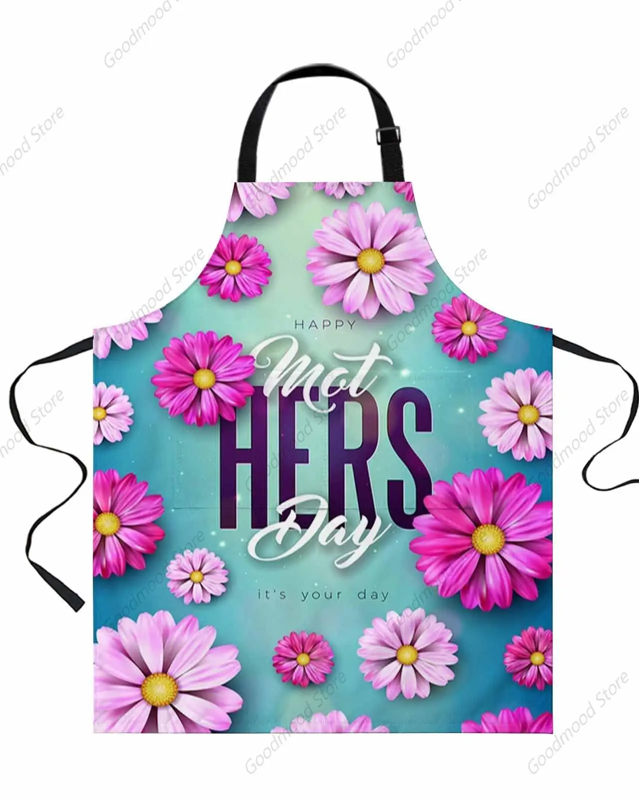 Waterproof Apron with 2 Pockets, Mother'S Day Pink Daisy Blue Adjustable Kitchen Apron for Baking Cooking Restaurant