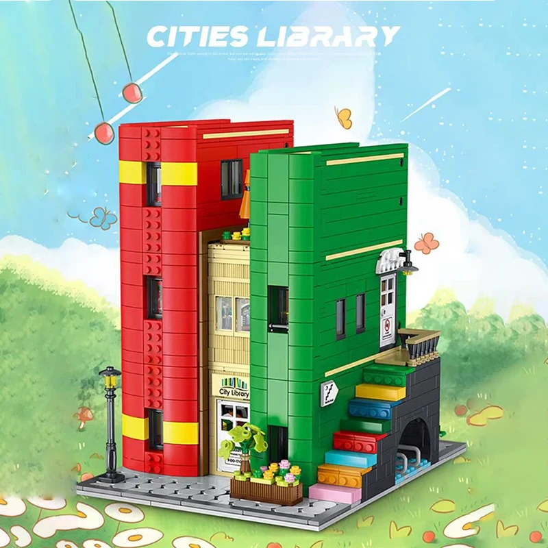 

Creativity MOC Modular Book shape City Library Street View Model Building Blocks Technology Bricks DIY Assembly Toys Kids Gifts