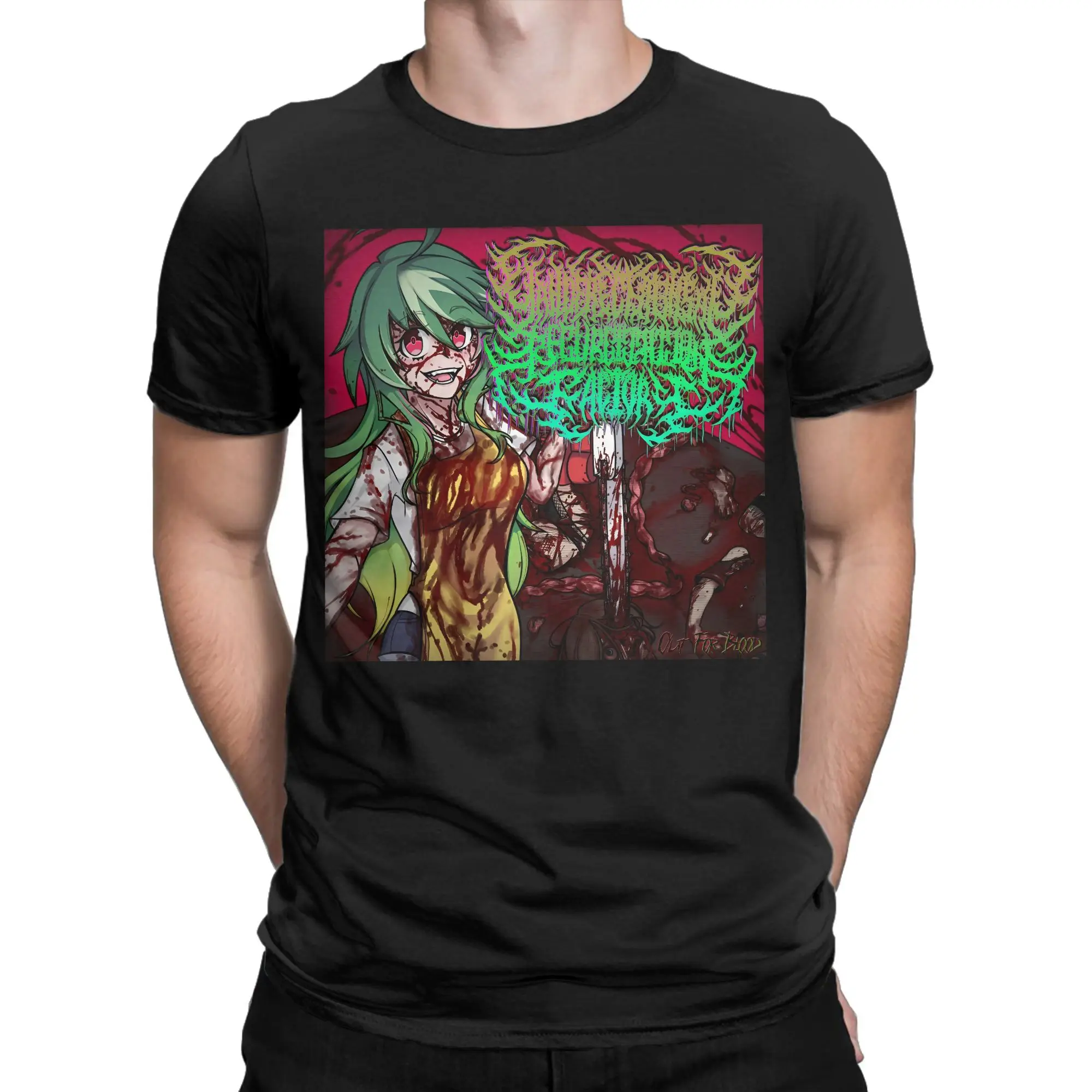 Yandere Chainsaw Factory Chainsaw Sauce Black Gold Dark Rock Anime Second Dimension T Shirt Music T-Shirts Tshirt Cotton Tees