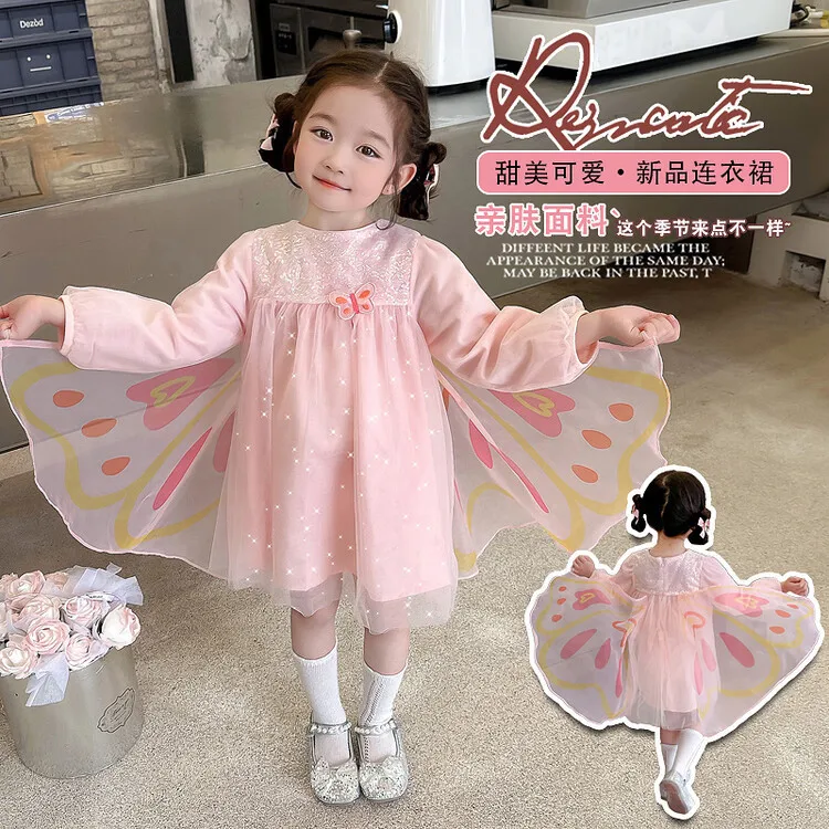 2024 New Girl's Winged Fairy Baby's Fashionable Spring Dress