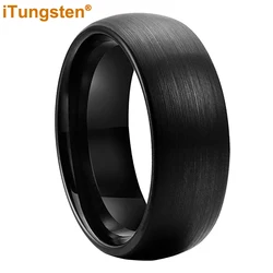 iTungsten 6mm 8mm Black Tungsten Carbide Ring Men Women Engagement Wedding Band Fashion Jewelry Domed Brushed Finish Comfort Fit