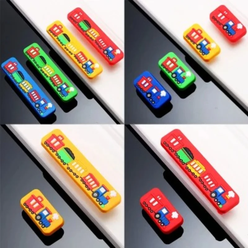 Kids Wardrobe Handle Cartoon Rubber Train Kitchen Cabinet Drawer Knob Children Dresser Pulls Furniture Hardware Dresser Pulls