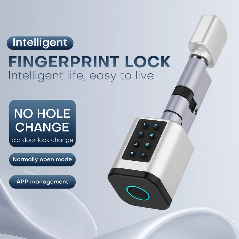 Tuya APP Fingerprint Lock Cylinder Electronic Smart Door Lock Digital Code Key Card Remote Control Adjustable Home Apartment