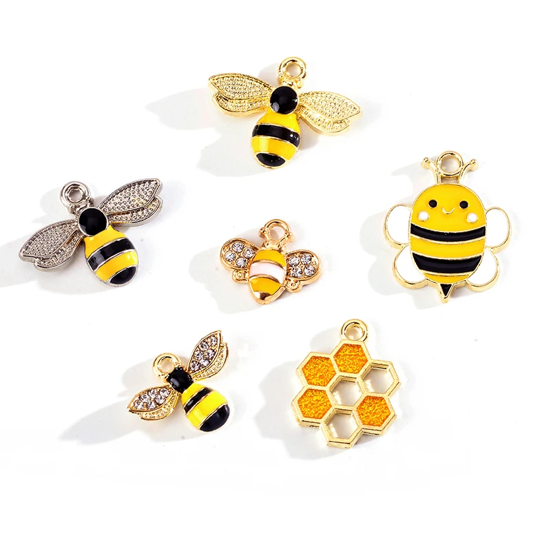 

10Pcs Rhinestone Bee Enamel Honeycomb Charm for Jewelry Making Supplies Women's Earrings Bracelet DIY Jewelry Findings Ornaments