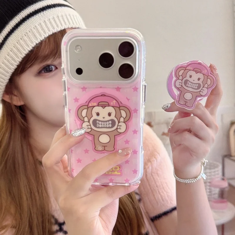 

Korean Cute Star Magnetic Phone Case For iPhone 17 Pro 16 15 13 14 Pro Max Cover with Stand For Magsafe Cartoon Protective Cases