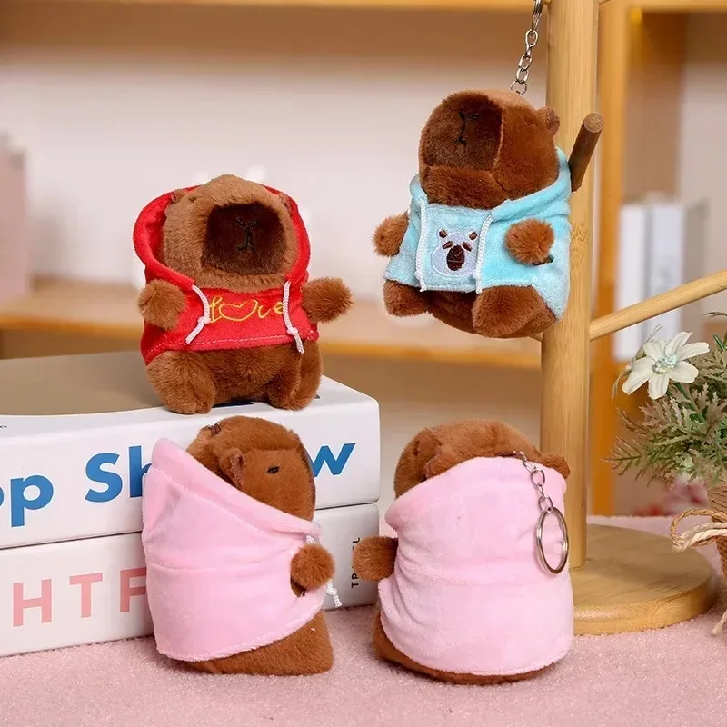 1-20 piezas Sudadera con capucha con llavero de felpa de capibara, decoración para mochila, muñeco de Animal bonito, relleno de medias navideñas, Idea de regalo