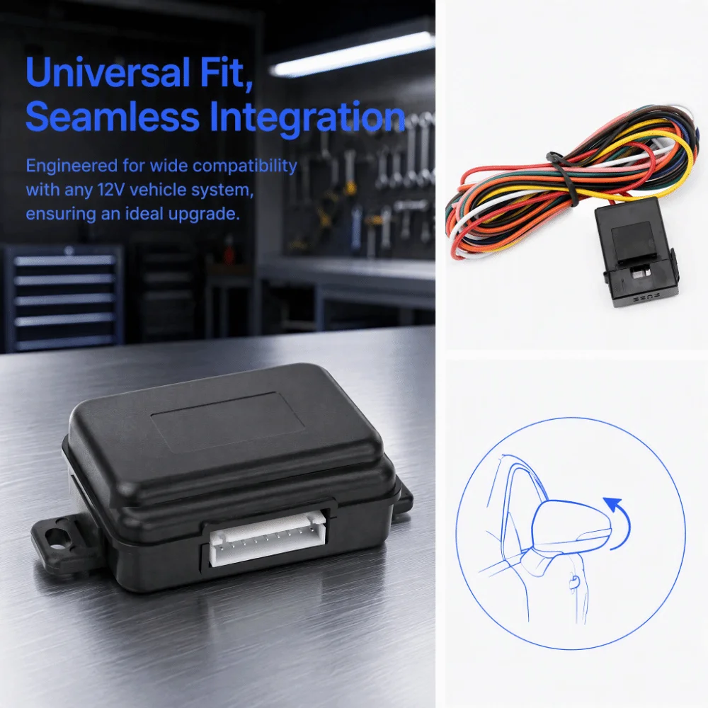 Stable Use Black Mirror Folding Module ABS Universal Side Mirror Auto Fold Kit Auto Fold Actuator Module Mirror Upgrade