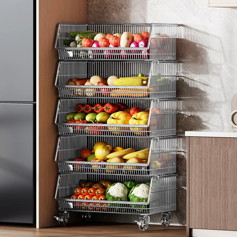 

Floor-to-ceiling multi-layer with wheels, vegetable rack, kitchen basket, shelf, storage basket