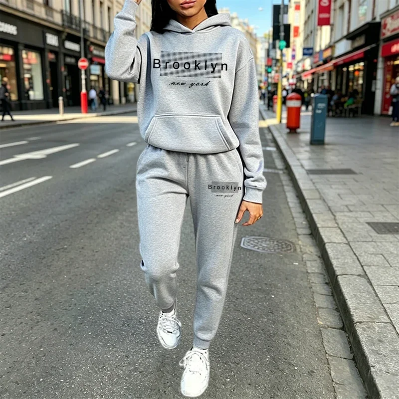 Autumn Winter Women's Outfits Casual Hooded Sweatshirts Sweatpants 2 Pcs Suit Daily Sports Jogging Clothes 2026 Woman Pants Sets