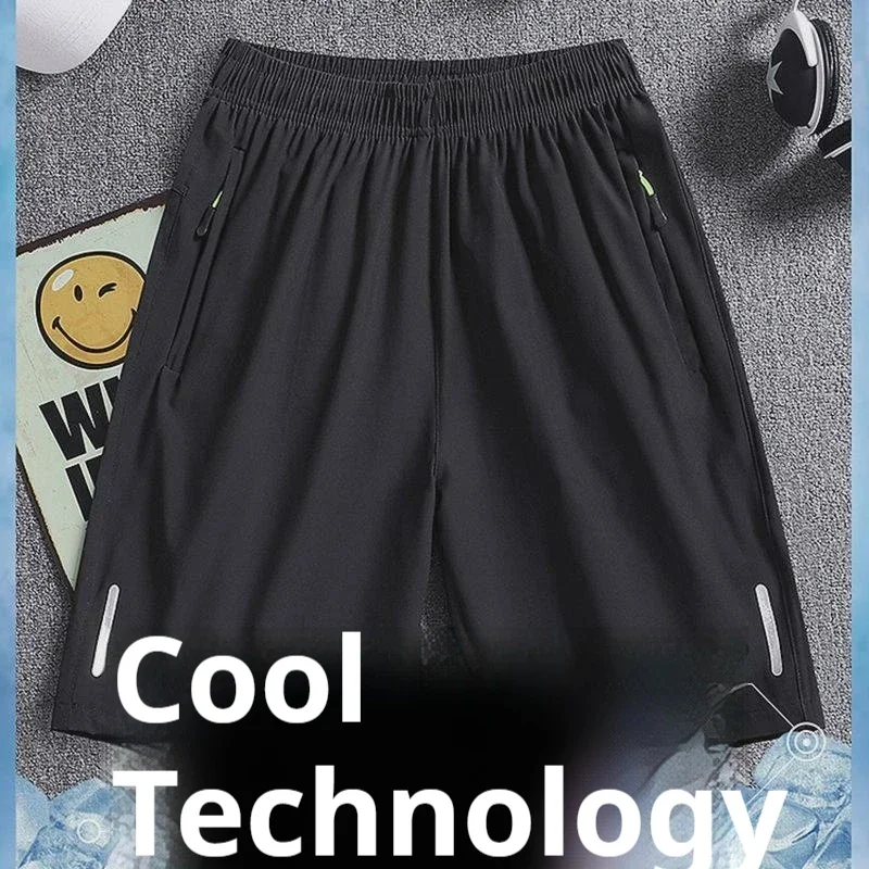 GELITAYIN Men 5 Point Shorts Korean Print Mid Thigh Length Quick Dry Big Tall Loose Fit Cooling Tech Breathable Side Zipper Pock