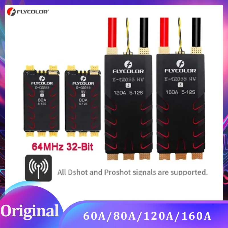 

FLYCOLOR X-CROSS HV 3 RC ESC 60A/80A/120A/160A 5-12S BLHeli-32 64 МГц 32-битные бесщеточные контроллеры скорости для гоночного дрона RC FPV