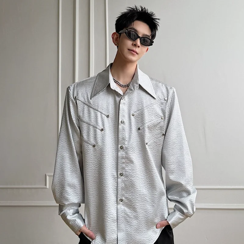 LUZHEN 2026 Spring New Stripe Patchwork Rivet Metal Decorate Long Sleeve Shirt Men's Fashion Elegant Handsome Korean Tops JY7650